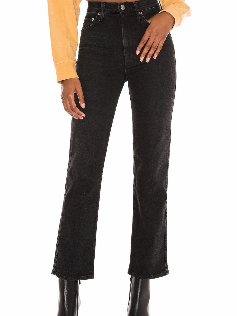 AGOLDE Black Pinch Waist High-Rise Flare Jeans